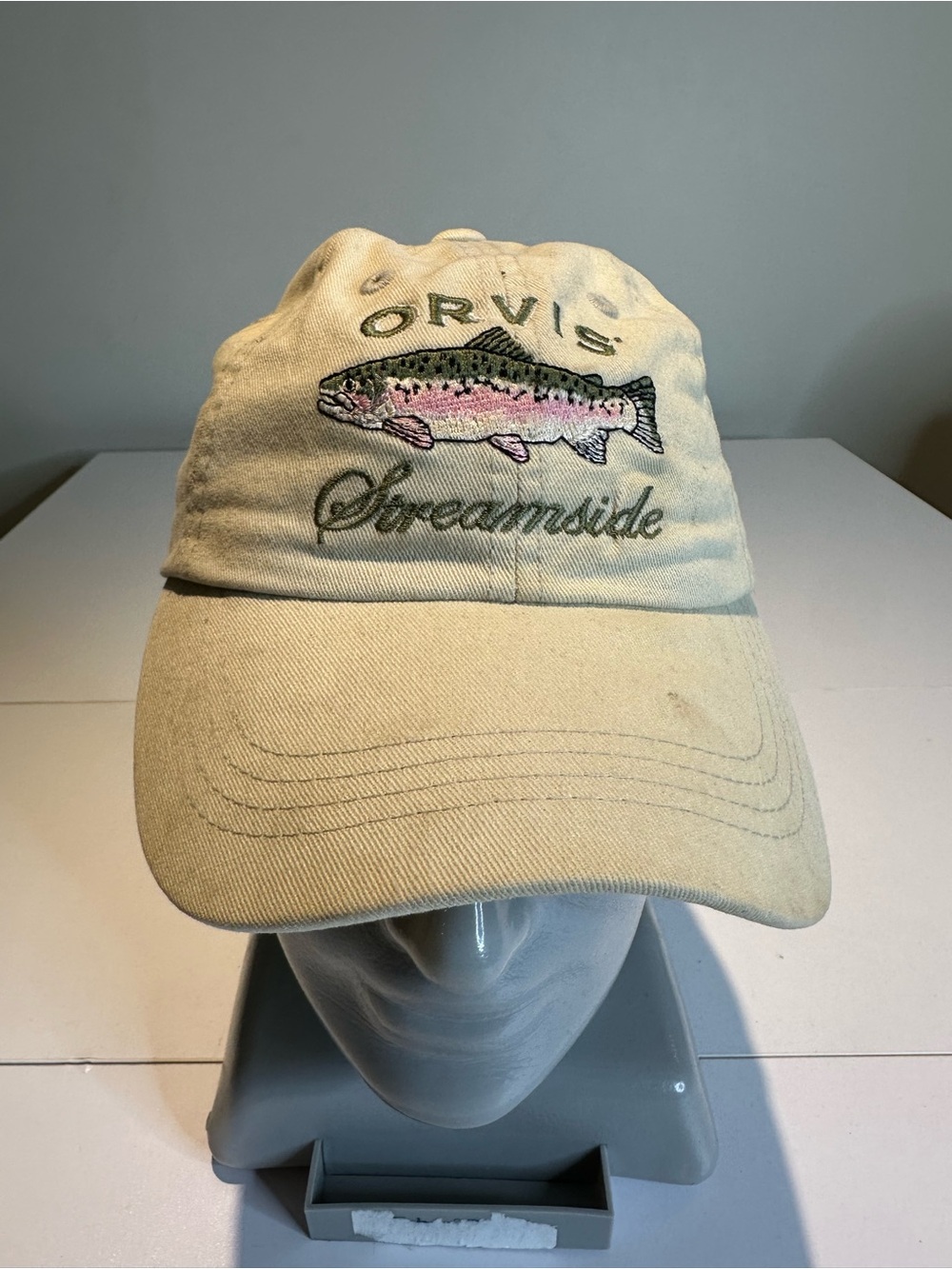 Orvis Beige Cap with Pink-Accented Trout Embroidery